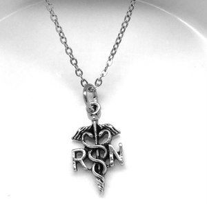Small Registered Nurse Symbol Charm Necklace